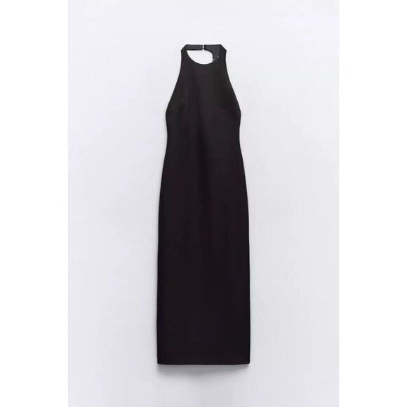 Zara Women Midi Dress Size M Black Shiny Halter Neck Cocktail 8620/707 NWT - Picture 2 of 16